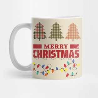 Christmas Tree Checkered Pattern And Christmas Lights Mug